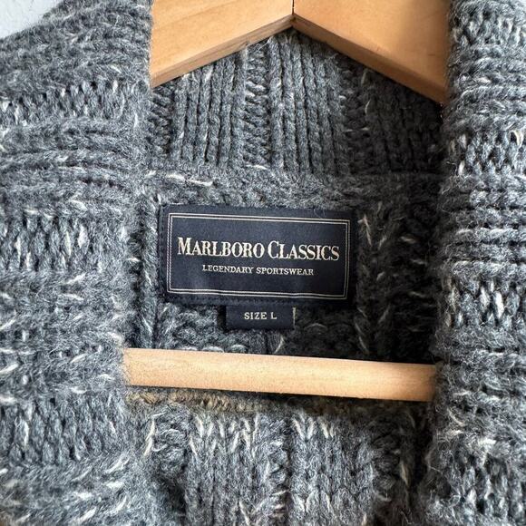 Vintage 90s MARLBORO CLASSICS Chunky Cable Knit Wool Blend Sweater - Picture 7 of 9